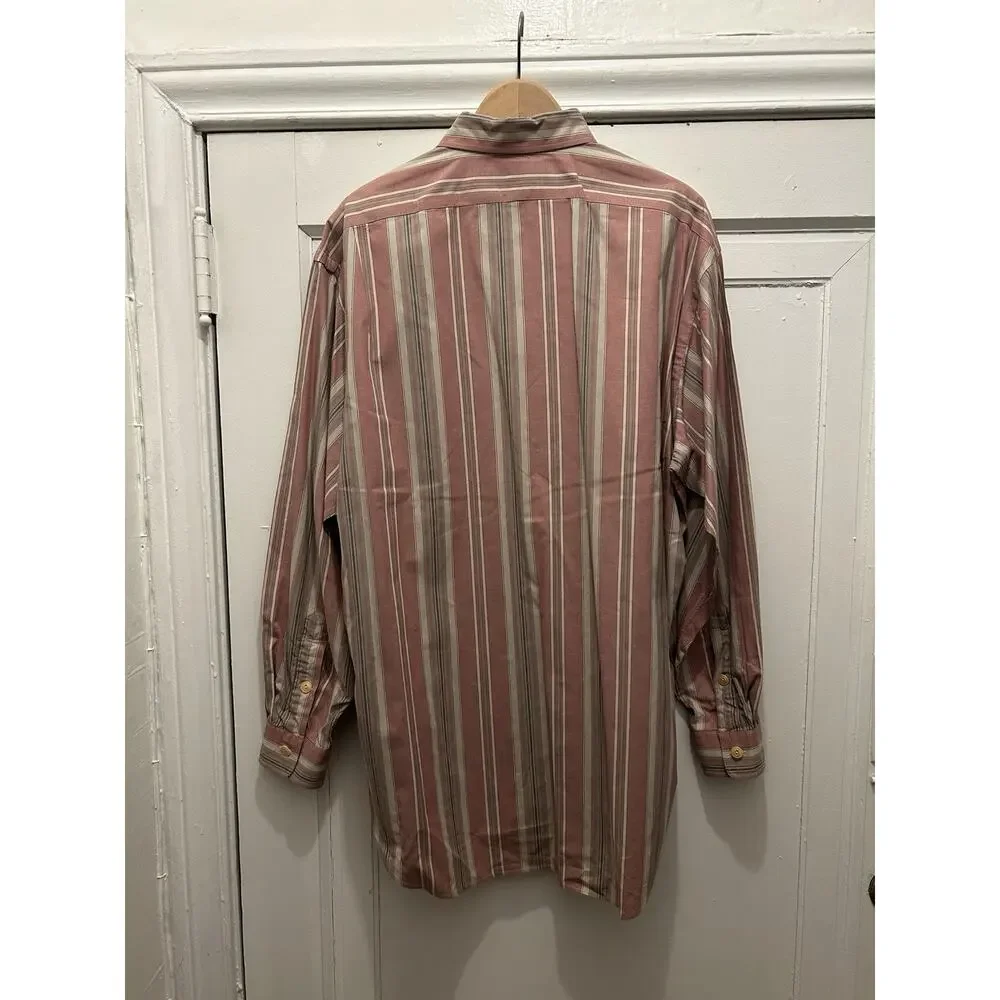 Men’s Polo Ralph Lauren Pink Beige Grey Popover Button Up Shirt Striped Large - Picture 4 of 8